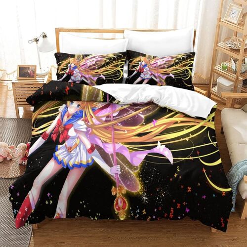 Sailor Moon Imprim¿¿ Parure De Lit Personne Adultes Ado Housse De Couette Place Avec Taies D'oreiller Doux Microfibre Hypoallerg¿¿Nique Avec Fermeture ¿¿Clair
