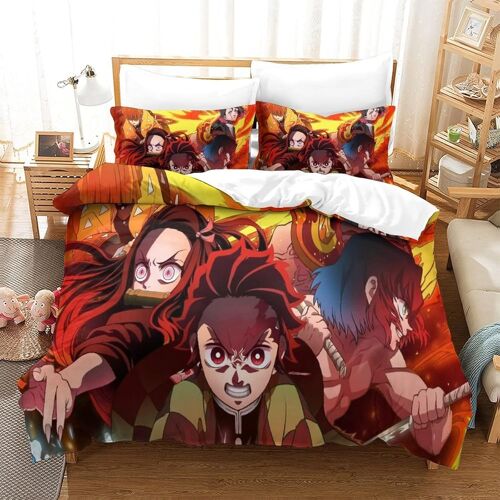Parure De Lit Demon Slayer Housse De Couette X Cm Parure De Lit X Cm Avec ¿¿Clair Et Taies Doux R¿¿Sistant ¿¿ La Ride Et Durable Hypoallerg¿¿Nique Pour Adultes Et Enfants