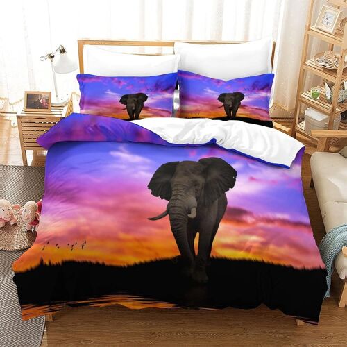 Parure De Lit D Avec Housse De Couette Et Taies D'oreiller Elephant Motif Imprim¿¿ - Pour Enfants Et Adultes - En Microfibre - Avec Fermeture ¿¿Clair - Doux Et Durablesingle£¿Xcm£©