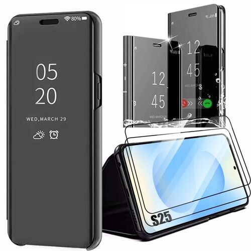 Coque + 2 Verres Trempés pour Samsung Galaxy S25, Protection Clear View Smart Case Antichoc - Noir - E.F.Connection