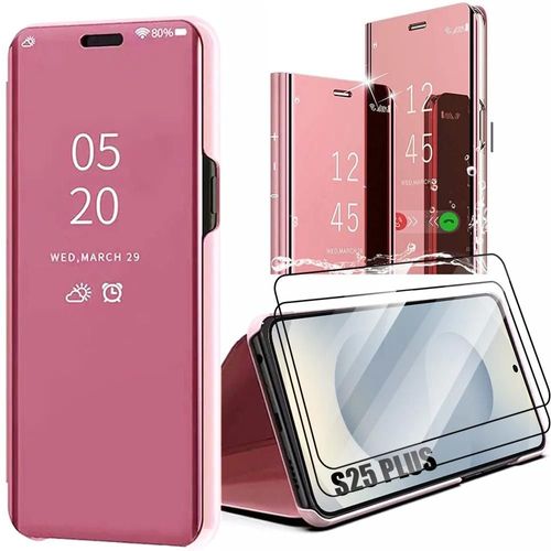 Coque + 2 Verres Trempés Pour Samsung Galaxy S25 Plus (S25+) Protection Avant Et Arrière Clear View Rose - E.F.Connection