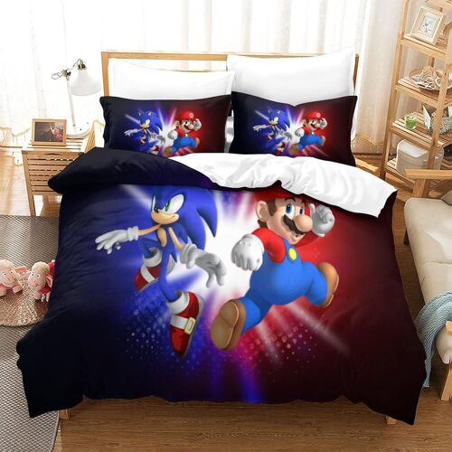 Sonic Contre Mario Parure Housse Couette X Cm Parure De Lit X Cm Doux Et Durable Microfibre Avec Taies D'oreiller Et Fermeture ¿¿Clair Pour Enfants Et Adultes