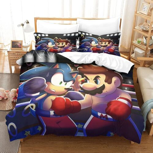 Sonic Contre Mario Parure Housse Couette X Cm Parure De Lit X Cm Doux Et Durable Microfibre Avec Taies D'oreiller Et Fermeture ¿¿Clair Pour Enfants Et Adultes