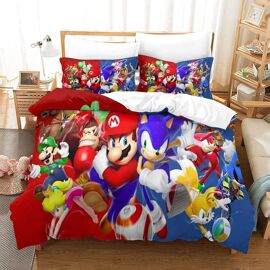 D Sonic Contre Mario Imprim¿¿ Parure De Lit X Cm Housse De Couette X Cm Adultes Ado Avec Taies D'oreiller Doux Microfibre Hypoallerg¿¿Nique Avec Fermeture ¿¿Clair
