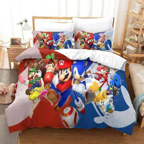 D Sonic Contre Mario Motif Parure De Lit X Cm Housse De Couette X Cm Avec Fermeture ¿¿Clair Doux Hypoallerg¿¿Nique Microfibre Housses De Couettes Avec Taies Pour Adultes Et Enfants
