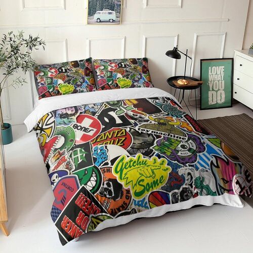 Graffiti Housse De Couette D Spoofing Parure De Lit D Imprim¿¿ Motif Avec Fermeture ¿¿Clair Linge De Lit Ado Adulte Enfants Et Taies D'oreiller Double£¿Xcm£©