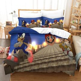 D Sonic Contre Mario Imprim¿¿ Parure De Lit X Cm Housse De Couette X Cm Adultes Ado Avec Taies D'oreiller Doux Microfibre Hypoallerg¿¿Nique Avec Fermeture ¿¿Clair