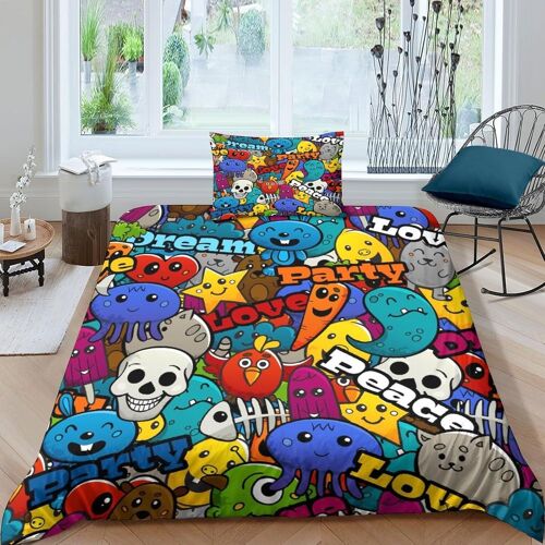 Graffiti Housse De Couette D Layered Patterns Impression Parure De Lit Housse De Couette Et Taie D'oreiller Literie Ado Adulte Enfant % Microfibre Avec Fermeture ¿¿ Glissi¿¿Re Cach¿¿E