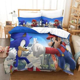 D Sonic Contre Mario Motif Parure De Lit X Cm Housse De Couette X Cm Avec Fermeture ¿¿Clair Doux Hypoallerg¿¿Nique Microfibre Housses De Couettes Avec Taies Pour Adultes Et Enfants