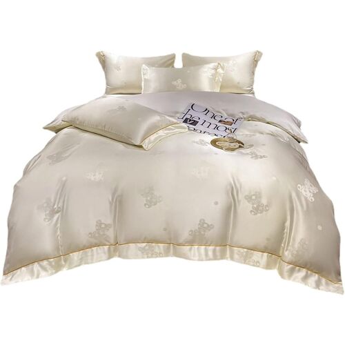Parure De Lit Pi¿¿Ces En Soie Glac¿¿E Avec Housse De Couette, Drap + Taies D'oreiller, Motif Glace D'¿¿T¿¿ - Lisse Et Frais Au Toucher (Blanc Cr¿¿Me, X Cm)