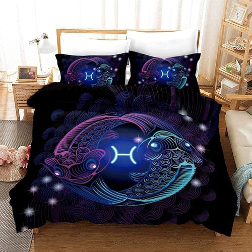 Ensemble Housse Couette Pi¿¿Ces Microfibre,Super Doux Imprim¿¿ En D Ensemble Literie Constellation Du Zodiaque,Pour Enfants Filles Cadeau,Avec Taies D'oreiller (D,Xcm)