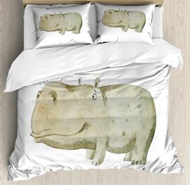 Parure De Lit X Cm Adulte Hippopotame Blanc Housse De Couette Personnes Avec Fermeture ¿¿Clair Doux Respirant Confortable Microfibre Housse De Couette Et Taie D'oreiller X Cm