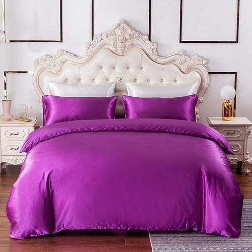 Parure De Lit En Satin Lisse De X Cm, Couleur Unie Brillante, Pour L'¿¿T¿¿, Housse De Couette En Imitation Soie Avec Taie D'oreiller Et Fermeture ¿¿Clair, Violet, X Cm