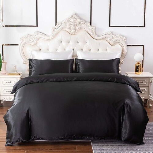 Parure De Lit En Satin Lisse, X Cm, Couleur Unie Brillante, Pour L'¿¿T¿¿, Housse De Couette En Imitation Soie Avec Taie D'oreiller Et Fermeture ¿¿Clair, Noir, X Cm