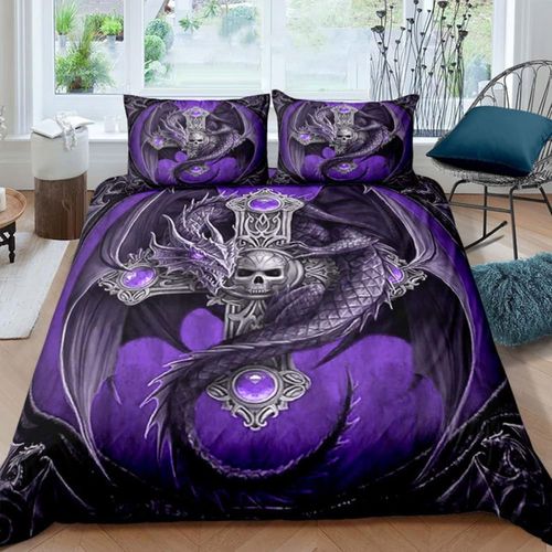 Parure De Lit X Cm Adulte Dragon Squelette Violet Housse De Couette Personnes Avec Fermeture ¿¿Clair Doux Respirant Confortable Microfibre Housse De Couette Et Taie D'oreiller X C