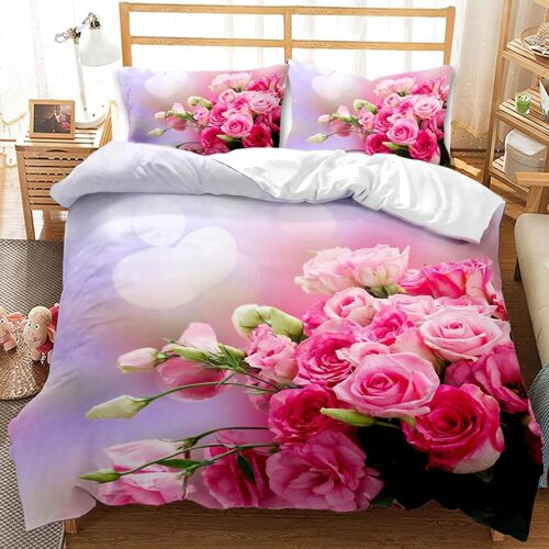 Parure De Lit Avec Housse De Couette Et Taie D'oreiller Motif Rose Romantique Rouge X Cm Pour Chambre ¿¿ Coucher Adulte (C, X Cm)