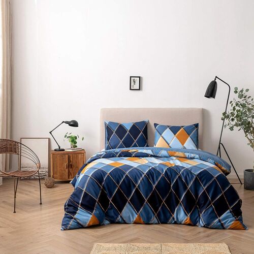 Parure De Lit R¿¿Versible Avec Housse De Couette Et Taie D'oreiller D G¿¿Om¿¿Trique, Losanges Et Motifs Abstraits (Bleu, X Cm)