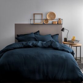 Parure De Lit X Cm Unie Lin Lav¿¿ | % Lin Lav¿¿ | Oeko-Tex | Housse De Couette X + Taies D'oreiller X Cm | Marine
