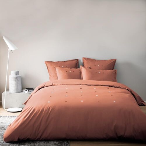 Parure De Lit Brod¿¿E X Cm Drag¿¿Es D¿¿Lices | Housse De Couette X + Taies D'oreiller X Cm | % Percale De Coton Bio Gots | Oeko-Tex | Terracotta