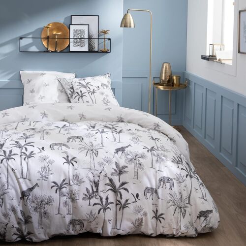 Parure De Lit Tropical Jouy X Cm | % Coton | Oeko-Tex | Housse De Couette X Cm Taies D'oreiller X Cm Imprim¿¿S R¿¿Versibles | Noir Et Blanc