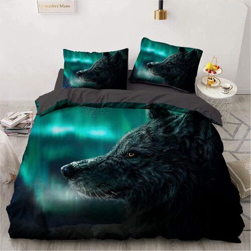 Ensemble De Literie Pi¿¿Ces Loup Animal Des Imprim¿¿ Motif,Ado Adulte Housse De Couette En Microfibre,Impression Num¿¿Rique D,Avec Taies D'oreiller (C,Xcm)
