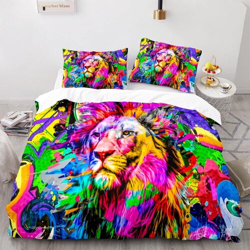 Polyester-Coton Linge De Lit Impression D Housse De Couette Personne Lion Housses De Couettes X Cm Avec Taies D'oreiller X Cm