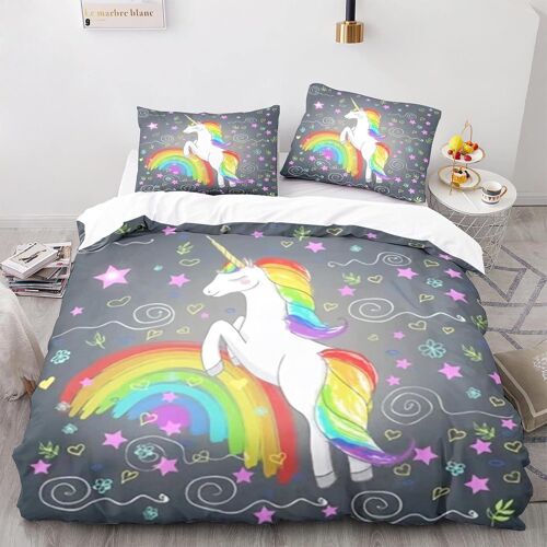 Housse De Couette Enfant Licorne X Cm Parure Lit + X Taies D'oreiller Xcm Microfibre Parure De Lit X Adulte Doux Confortable