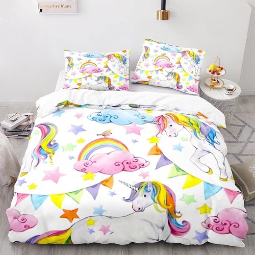 Housse Couette Enfant Licorne X Cm Parure De Lit Personnes + X Taies D'oreiller Xcm Microfibre House De Couette Doux Confortable