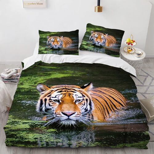 X Cm Housse De Couette Polyester-Coton Housse De Couette X Enfant Avec Taies D'oreiller X Cm Tigre Animal Parure De Lit Anti-Allergique