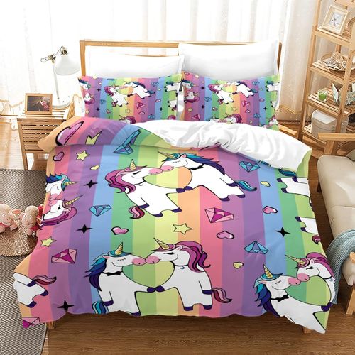 Parure De Lit Personnes + X Taies D'oreiller Xcm Microfibre Housses De Couettes Doux Confortable Parure Housse De Couette X Cm Licorne X Cm