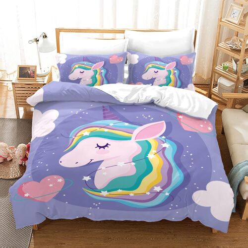Parure Lit Personne Fille + X Taies D'oreiller Xcm Microfibre Housse De Couette Pas Cher Doux Confortable Housse De Couette X Licorne X Cm