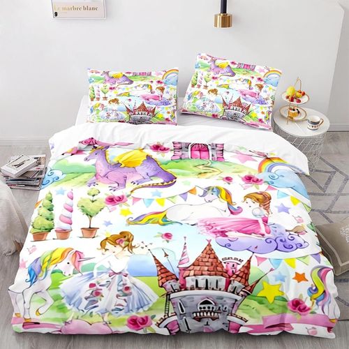 Parure De Lit Licorne Arc-En-Ciel Housse De Couette X Cm Impression D Polyester Coton Housse De Couette X Avec Deux Taies D'oreiller X Cm