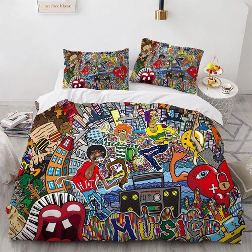 X Cm Housse De Couette Polyester Coton Housse De Couette X Avec Deux Taies D'oreiller X Cm Graffiti Parure De Lit Impression D