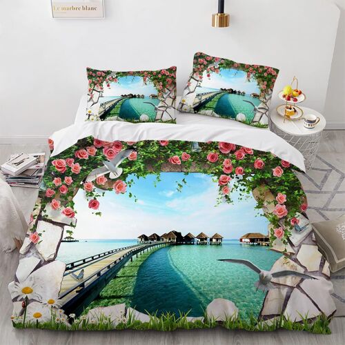 House De Couette X Cm Paysage De Plage Housse De Couette X Enfant Avec Taies D'oreiller X Cm Anti-Allergique Polyester-Coton Parures De Lit