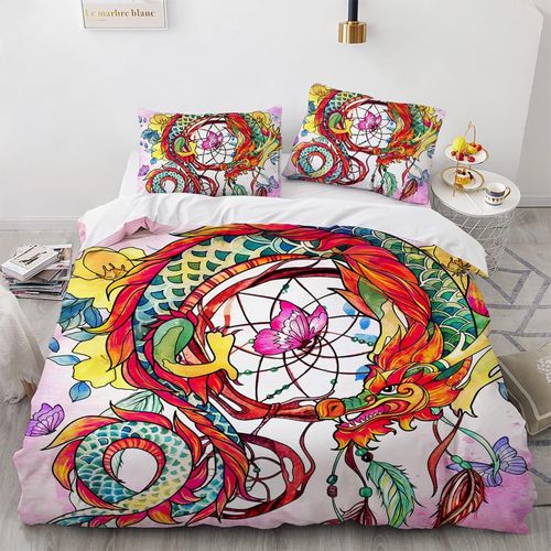 Cm X Cm House De Couette Polyester Coton Housse Couette X Avec Deux Taies D'oreiller Xcm Dragon Et Papillon Parures De Lit Doux Confortable