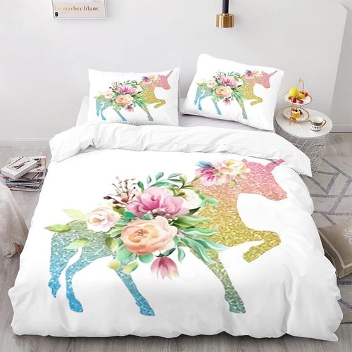 Polyester-Coton Linge De Lit Moelleux Housse Couette X Licorne Arc-En-Ciel Housses De Couettes X Cm Avec Taies D'oreiller X Cm