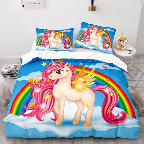 Parures De Lit Licorne Arc-En-Ciel Housse Couette X Cm Impression D Polyester Coton Housse De Couette Personne Avec Deux Taies D'oreiller X Cm