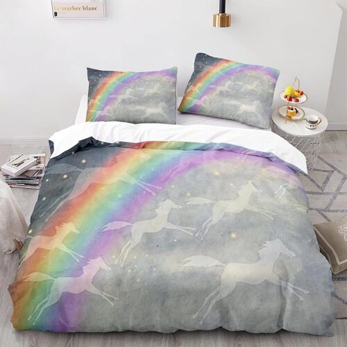 X Cm Housse De Couette Polyester Coton Housse De Couette Pas Cher Avec Deux Taies D'oreiller Xcm Licorne Arc-En-Ciel Parure Lit Moelleux