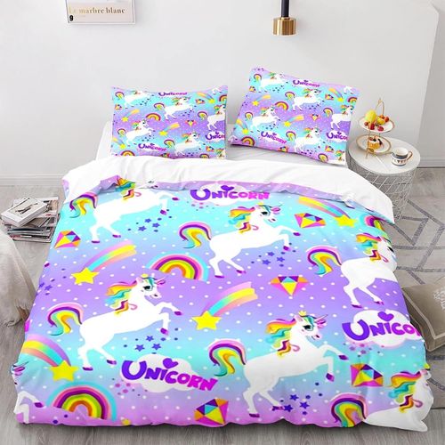Cm X Cm House De Couette Polyester Coton Housse De Couette Personne Licorne Arc-En-Ciel Parures De Lit Anti-Allergique Avec Deux Taies D'oreiller Xcm