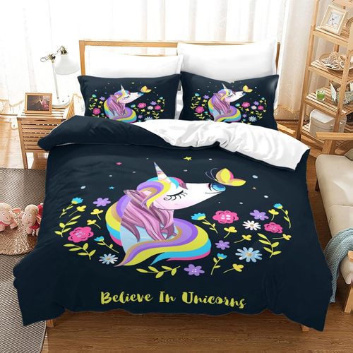 Linge De Lit Doux Confortable Housses De Couettes Microfibre Parure De Lit X Enfant Licorne X Cm + X Taies D'oreiller Xcm