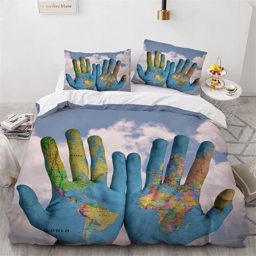 Housse De Couette X Carte Du Monde ¿¿ La Main, Microfibre D Imprim¿¿E Carte Du Monde ¿¿ La Main Parure De Lit, X Housse De Couettes Avec X Taie D'oreiller X Cm Avec Fermeture Eclair