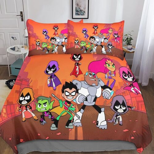 Teen Titans Sets Housses De Couettes Imprim¿¿E D,Parure De Lit Housse De Couette Anime Parure De Couette En Microfibre Avec Taies D'oreiller Pour Adole