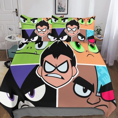 Teen Titans Housse De Couette Parure De Lit De Anime Ensemble De Literie Imprim¿¿ D Taie D'oreiller Linge De Lit Housses De Couettes Microfibre Pour En