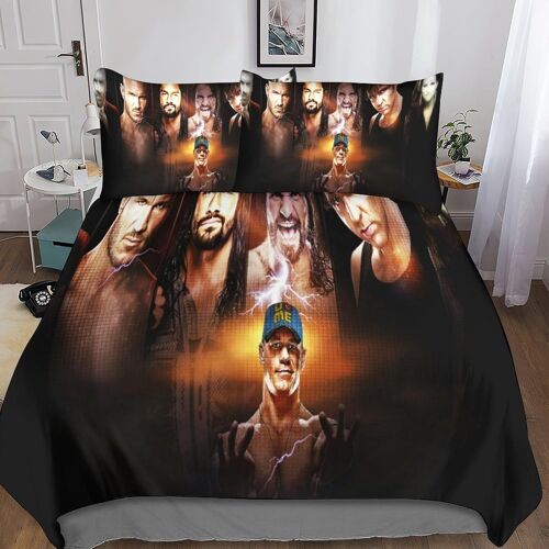 Wwe Housse De Couette, D Motif Imprim¿¿ Parure De Lit Housses De Couettes En Microfibre Avec Fermeture ¿¿Clai Parure De Couette Avec Taie D'oreiller Kin