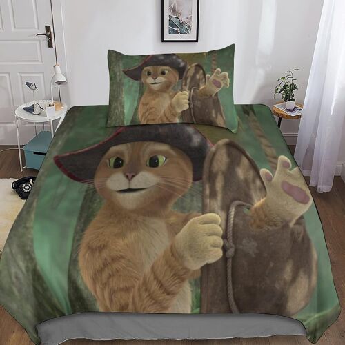 Puss In Boots Housse De Couette D Imprim¿¿ Anime Parure De Lit Microfibre Fermeture ¿¿Clair, Housses De Couettes Avec D'oreiller Parure De Couette Pour
