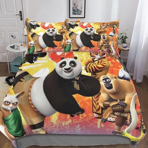 Kung Fu Panda Housse De Couette Parure De Lit De Housses De Couettes Anime Parure De Couette D Microfibre Avec Taies D'oreiller Pour Garcon Adolescent