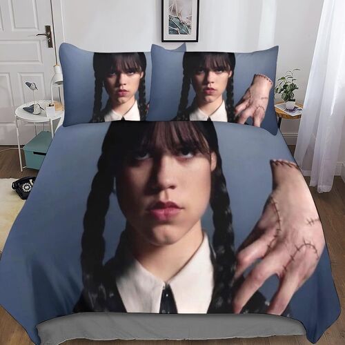 Mercredi Addams Housse De Couette Fille Avec Taies D'oreillers Parure De Lit Housses De Couettes Addams Microfibre Avec Fermeture ¿¿Clair Parure De Cou