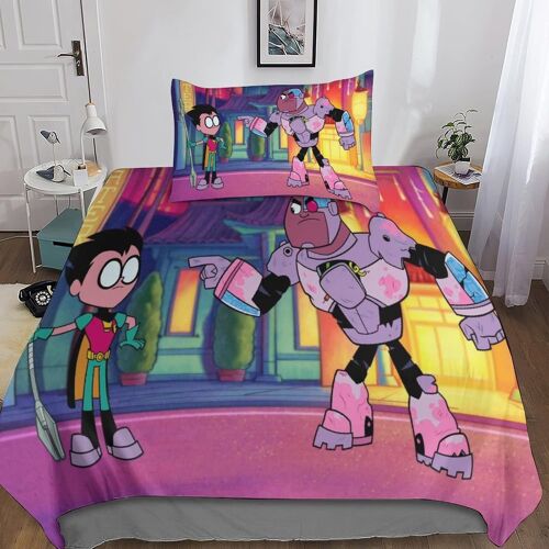 D Teen Titans Housse De Couette Avec Taies D'oreiller Housses De Couettes Anime Parure De Lit Microfibre Avec Fermeture ¿¿Clair Parure De Couette Pour