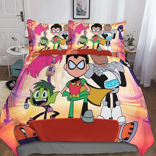 Teen Titans Housse De Couette D Motif Imprim¿¿ Anime Parure De Lit Housses De Couettes En Microfibre Avec Fermeture ¿¿Clai Parure De Couette Avec Taies