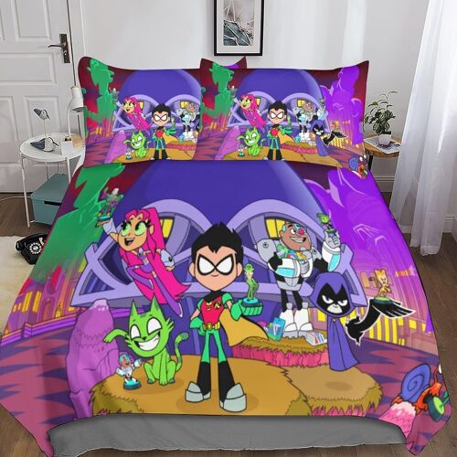 Teen Titans Sets Housses De Couettes Imprim¿¿E D,Parure De Lit Housse De Couette Anime Parure De Couette En Microfibre Avec Taies D'oreiller Pour Adole